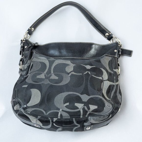 Coach Handbags - Coach | ZOE | Leather black/grey signature Jacquard Canvas shoulder bag